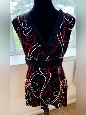 Vintage Y2K JKLA Babydoll style empire waist sleeveless top blouse black red Lrg